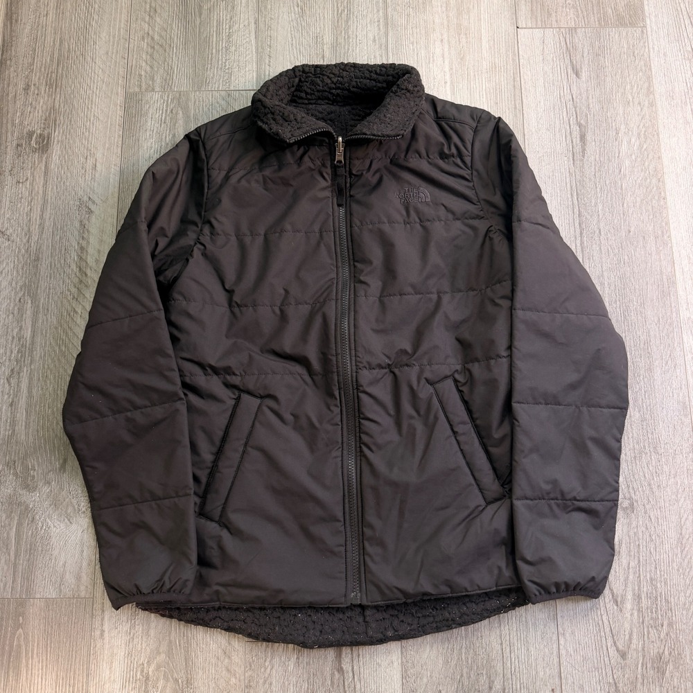 The North Face Womens S Black Quilted Puffer Jacket Fleece Collar reversible